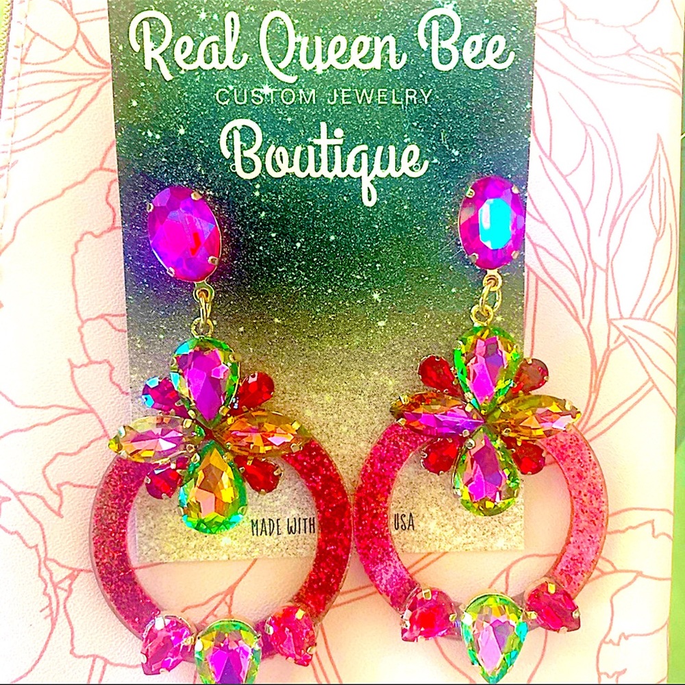Hot pink Front Hoop Pageant earrings